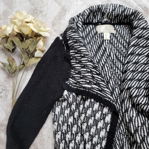 Ruby Moon Black White Long Sleeve Wool Blend Cardigan Sweater Size Small - Picture 7 of 11